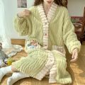 Winter Warm Flannel Nightgown Sleeping Sleepwear Dress For Women Girls Cute Long Sleeve Fleece Pajamas Home Clothes.