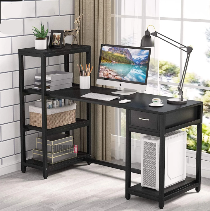 48-Inch Computer Desk with Drawers, Display Rack & Storage Shelves – Office Desk with CPU Stand, Writing & Study Table for Bedroom & Workstation