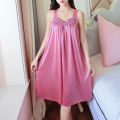 Women Sleeping Gown Pure Colors Great Stitching Women Nightie.