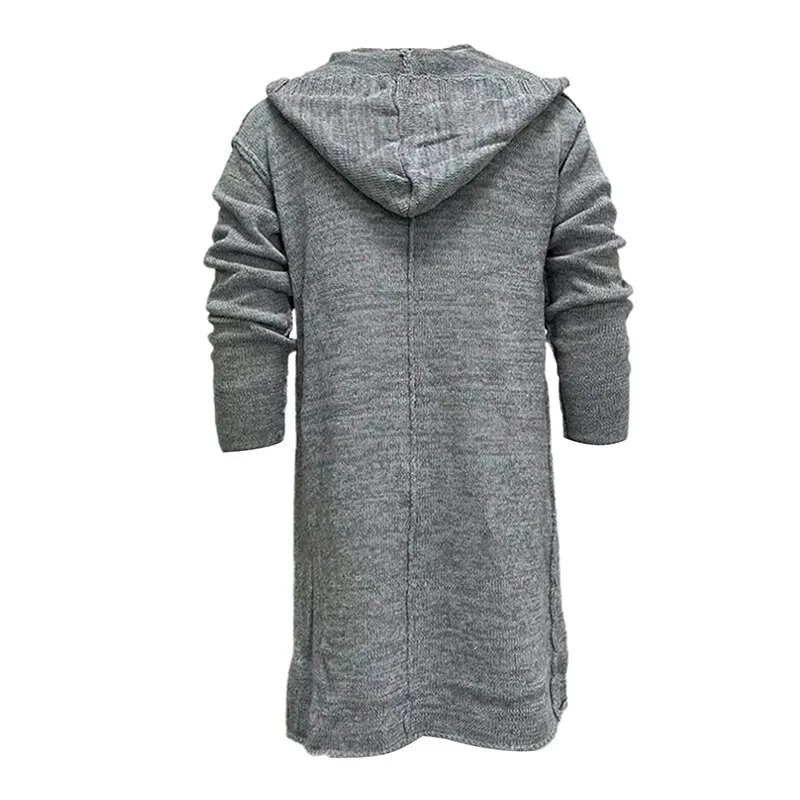 Men Loose Long Cardigan Solid Color Long Sleeve Hooded Open Front - Main Image