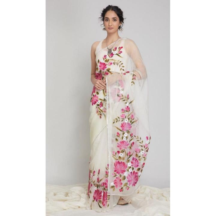 Exclusive Designer Hand Print Half Silk Saree for women