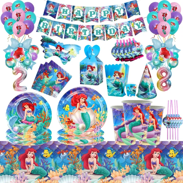 Disney%20Little%20Mermaid%20Ariel%20Princess%20theme%20Disposable%20Tableware%20Happy%20Birthday%20Party%20Decorations%20Kids%20Baby%20Shower%20Girls%20Supplies%20-%20Image%203