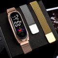 Luxury Digital Watch Women Rose Gold Electronic LED Wristwatch Metal Strap Fashion Luminous Ladies Watch Bracelet montre femmes.