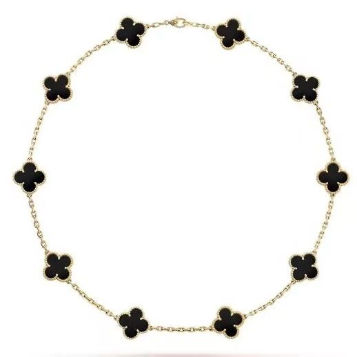 【In-demand】 Direct Supply Yellow Black Agate Ten Flower Necklace Double-Sided Four-Leaf Clover Clavicle Chain NOVEMBER'S Luxury
