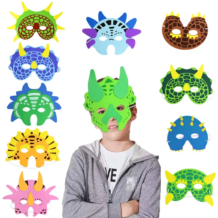 11pcs/set Dinosaur Party Masks Elastic Felt Child Maques Foam Dragon Face Mask for Kids Themed Masquerade Halloween Party Gift