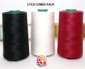 Combo Pack 3 Pcs set(Black+Whire+Maroon) Cotton Sewing Thread Cone 3000 mtrs each. 