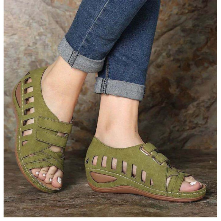 Women's%20Hollow%20Velcro%20Large%20Size%20Soft%20Bottom%20Wedge%20Heel%20Sandals%20-%20Image%202