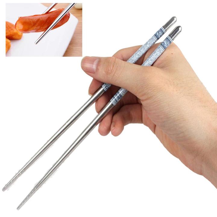 Stainless Steel Chopsticks Flower Printed Food Stick, Portable Reusable Chopsticks, Japanese Tableware, 1 Pair