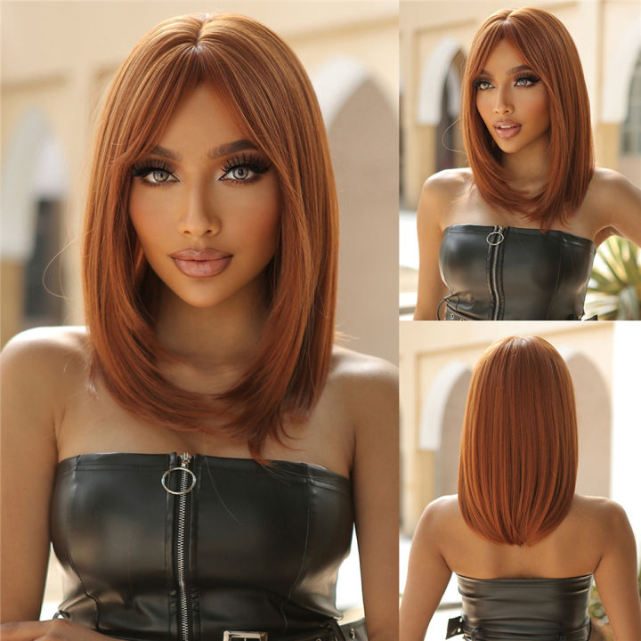 Medium Length Straight Synthetic Wigs Copper Ginger Natural Hair