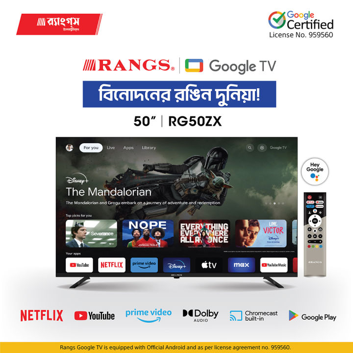 Rangs 50-Inch Google Certified TV | Frameless 4K UHD Android TV