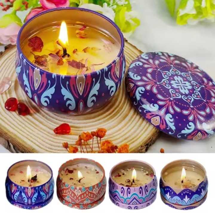 Scented Candle 1pc Lavender, Rose, Jasmine, Mon Paris Gift Item Natural Soy Wax Home Decoration scented candles with flowers Tin Can Fragrance