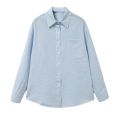 Light Blue Shirt for Women 2024 Spring and Autumn Long Sleeve Versatile New Korean Style Loose Casual Vertical Stripe Shirt Women's Outer Wear.