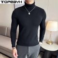 Men's Winter High Neck Knit Sweater Slim Fit Long Sleeve Pullover Solid Color Tops Mens Clothing.