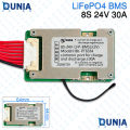 8S 24V 30A LiFePO4 BMS with Balancing for 3.2V Battery Pack HBJ-PT6334.
