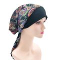 1PCS Women Muslim Flower Floral Print Hijab Hat Turban Cap Cover Hair Head Scarf Wrap Pre-Tied Headwear Black Strech Bandana. 