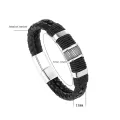 Black Braided Leather Bracelet Men Stainless Steel Magnetic Clasp Male Wristband. 