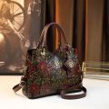 Vintage Flower Pattern Handbag, Luxury PU Leather Tote Bag, Fashion Crossbody Bag For Women. 