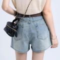 Women's Korean-Style Retro Denim Shorts2023Summer New High Waist Front PocketaWord Slimming and Wide Leg Hot Pants.