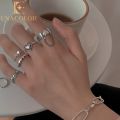 Enacolor 7Pcs/Set Vintage Retro Love Heart Silver Set Open Rings for Women Personality Girl Adjust Accessories.