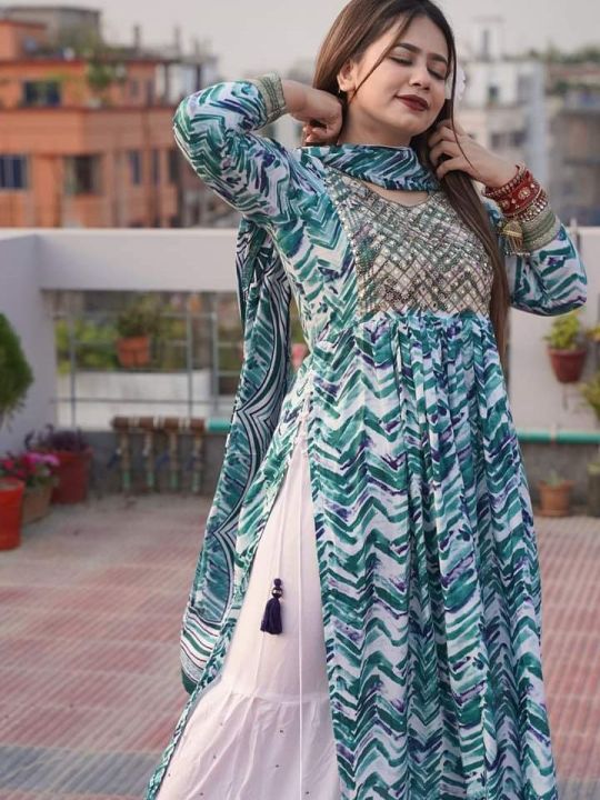 Nayra Girl Three Piece Dress Trendy Style Readymade Nayra Cut Gown Three Piece For Girls Nayra Girl Three Piece Dress Trendy Style Readymade Nayra Cut Gown Three Piece For Girls