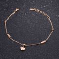 JeeMango Heart Cube Charm Anklets For Women Rose Gold Plated Stainless Steel Female Foot Bracelet Friendship Jewelry JA19040.