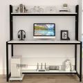Home Office Desk with High Tower Shelf, Reversible Shelves Computer Table Workstation, No CPU Tray, Gaming & Study Drafting Table for Bedroom. 