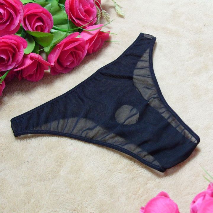 【Good-Love Store】Men Cotton  Underwear Triangle Elastic Mesh Loopholes Thongs See-through Briefs color