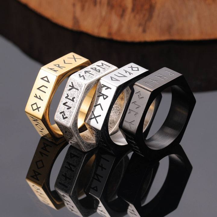 JY New Vintage Hexagon Viking Ring for Men Women Stainless Steel Viking Rings Fashion Personality Hex Nut Stainless Steel Rings