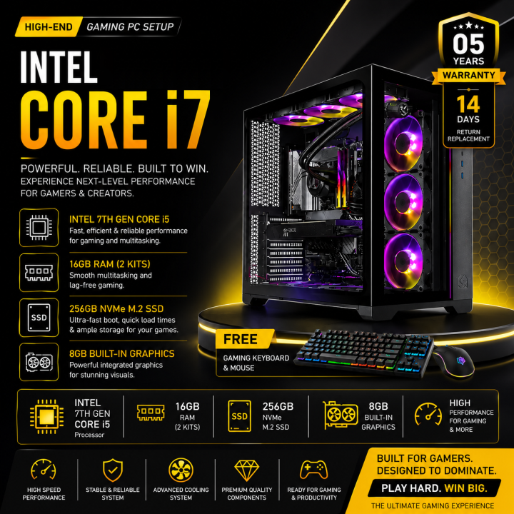 New Intel Core i7 Desktop PC With 16GB RAM, 256GB SSD 2GB Graphics, Windows 11, And Warranty 5-Year 14 Days Replacement - Upgradeable Any Time