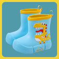 Children's rain boots, cute dinosaur kids, water shoes, boys, girls, medium cut rain boots, velvet anti-slip waterproof baby rain boots.
