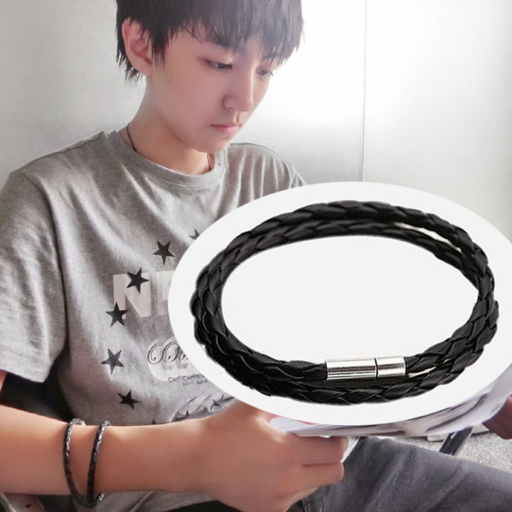 PU%20Leather%20Bracelet%20Black%20Silver%20Men's%20Unisex%20-%20Image%205