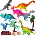 12 Pcs Realistic Dinosaur Toy Set Dinosaurs Animals Figures Toys Set with Tree and Eggs for Kids  (Multicolor). 