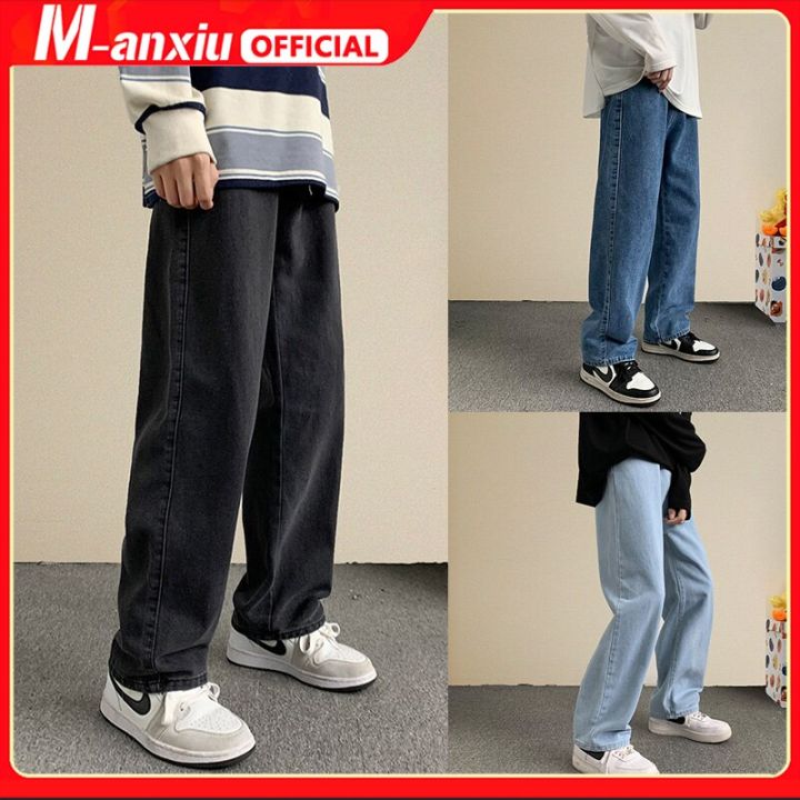 2022 New Streetwear Baggy Jeans Men Korean Style Fashion Loose Straight Wide Leg Pants Male