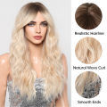 Long Curly Blonde Synthetic Wigs Light Golden Ombre Body Wave Natural Hair Wig for Women Heat Resistant Cosplay Party Hair. 