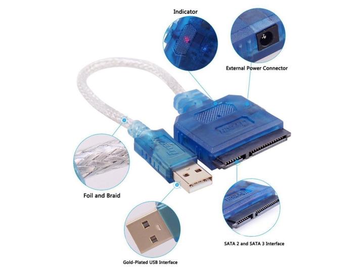 DTECH USB 2.0 to 2.5 / 3.5 SATA Hard Drive SSD Adapter Cable with Power Supports SATA