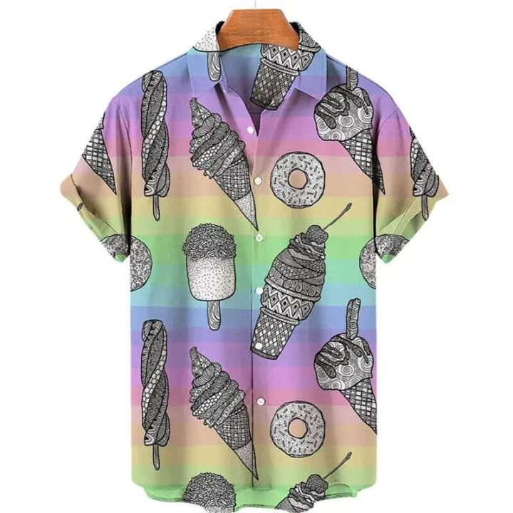 Ice Cream 3d Print Hawaiian Shirt Men's Clothing Tops Summer Casual Shirt For Men Fashion Men's Shirts Simple Lapel Shirts Man