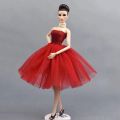 【The road to happiness Store】Red Short Ballet Dress Barbie Doll One Piece Evening Dresses Vestido Clothes For Barbie 1/6 BJD Doll.