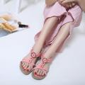 Bohemian Ethnic Style Rhinestone Flat Open Toe Sandals Female Summer New Flat Heel Flower Beach Women's Shoes Roman. 