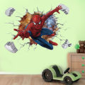 3D Broken Wall SpiderMan Marvel Avengers Wall Stickers For Kids Room Living Room Bedroom Wall Decoration SuperHero Movie Poster.