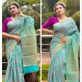 New Screen Print Half Silk Saree For Woman. 