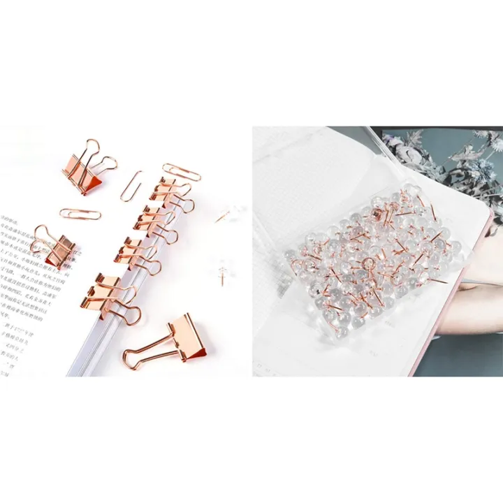 NANLIY-%20Fashion%20Binder%20Clips%20Paper%20Clips%20Push%20Pins%20Sets%20with%20Box%20with%20100Pcs%20Rose%20Gold%20Push%20Pins%20ThumbTacks%20-%20Image%203