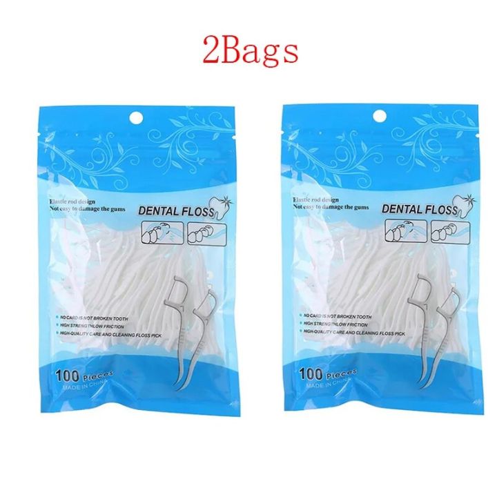 HOT 100pcs Dental Flosser Picks Teeth Stick Tooth Clean Oral cleaning Care 7.5cm Disposable floss thread Toothpicks With Box