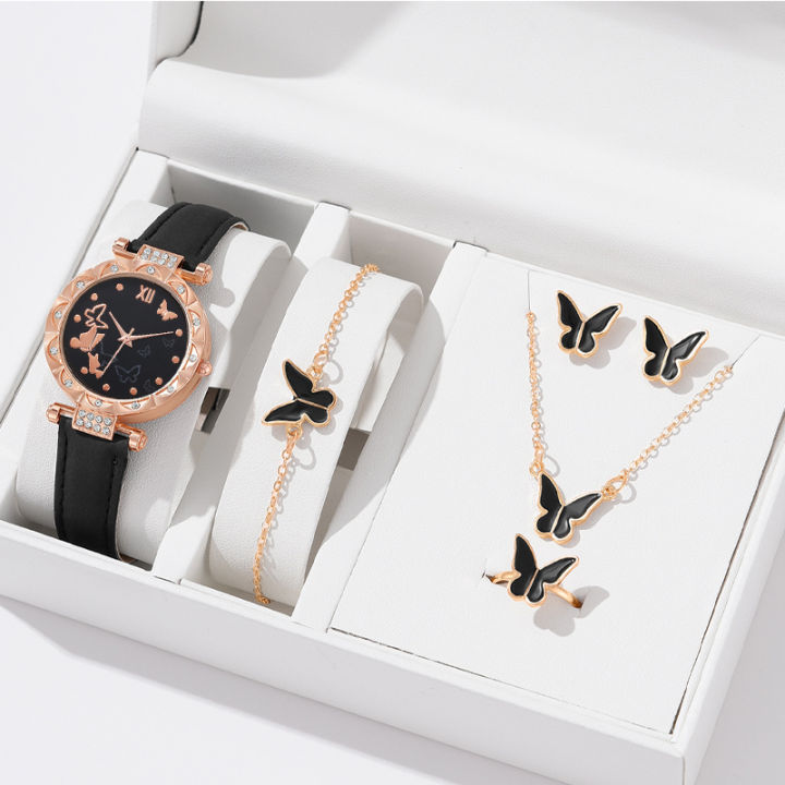 LooKeo%20Mall%206pcs%20Women%20Butterfly%20Quartz%20Watches%20Fashion%20Casual%20Bracelet%20Ring%20Necklace%20Watch%20Set%20-%20Image%203