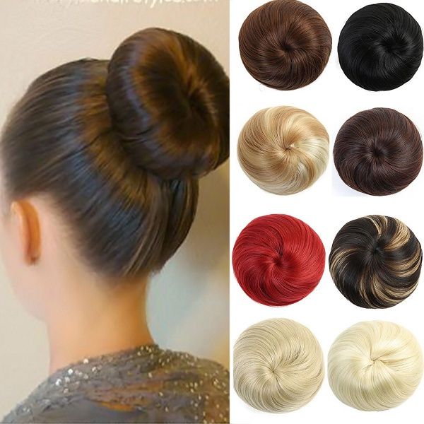 Straight Hair Bun Wig Elastic Rubber Band Fake Hair Bun Drawstring Ponytail Synthetic Chignon Hairpiece