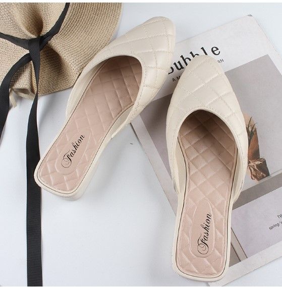Heli%20Shark%20Women's%20Summer%20Pointed%20Toe%20Half%20Slippers%20New%20Fashion%20Solid%20Color%20Outerwear%20Casual%20Baotou%20Slip-On%20Flat%20Women's%20Shoes%20-%20Image%2010