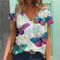 Fashion Woman Blouses 2023 Summer Butterfly Print Short Sleeve Tops Female T-shirt 5xl Oversized T Shirt For Womens Clothing. 