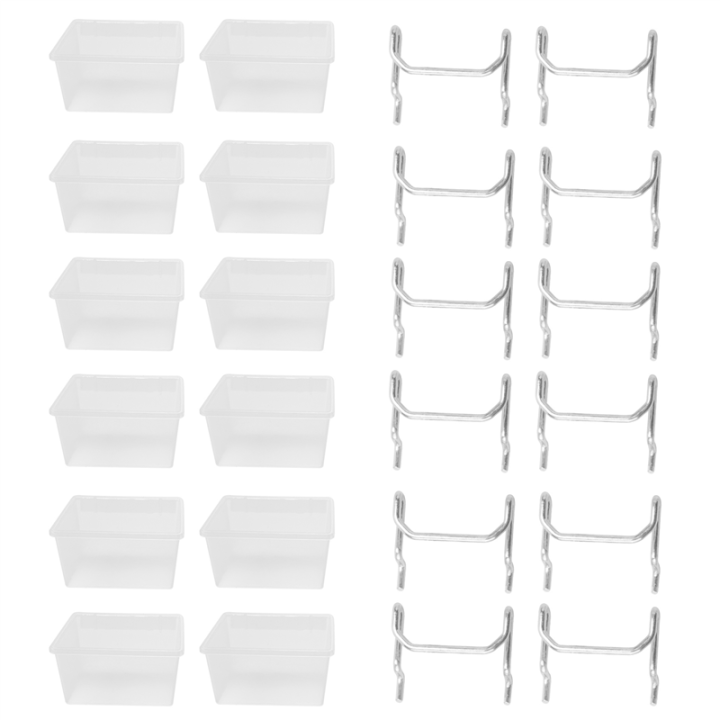 12 Pieces Pegboard Plastic Bins Kit - Pegboard Bins with Hooks - Pegboard Accessories Workbench Bins Fits to Peg Board