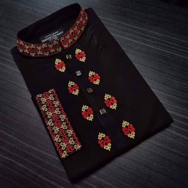 Men's Premium Quality Red Black Long Panjabi Embroidery work Panjabi