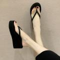 Flip Flops Women's High Heel Platform Summer Outdoor All-Matching Sandals Muffin Wedge Height Increasing Flip Flop Slippers Flat Shoes.