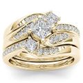 Princess 3Pcs set Charm Yellow Ring Anniversary Engagement Bridal Wedding Rings Jewelry For Women. 